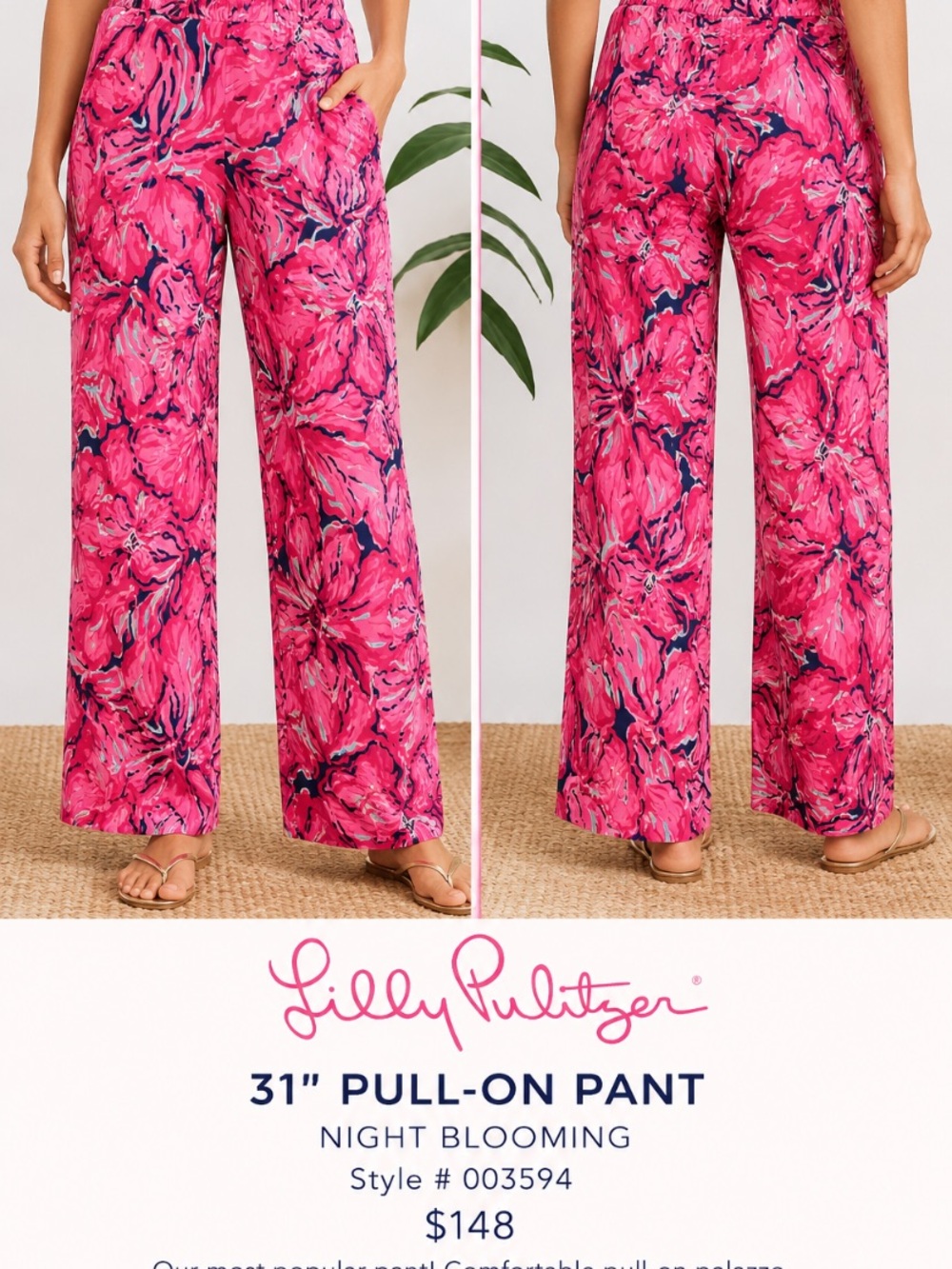 Lilly Pulitzer Pink Night Blooming Wide-Leg Pull-On Pants